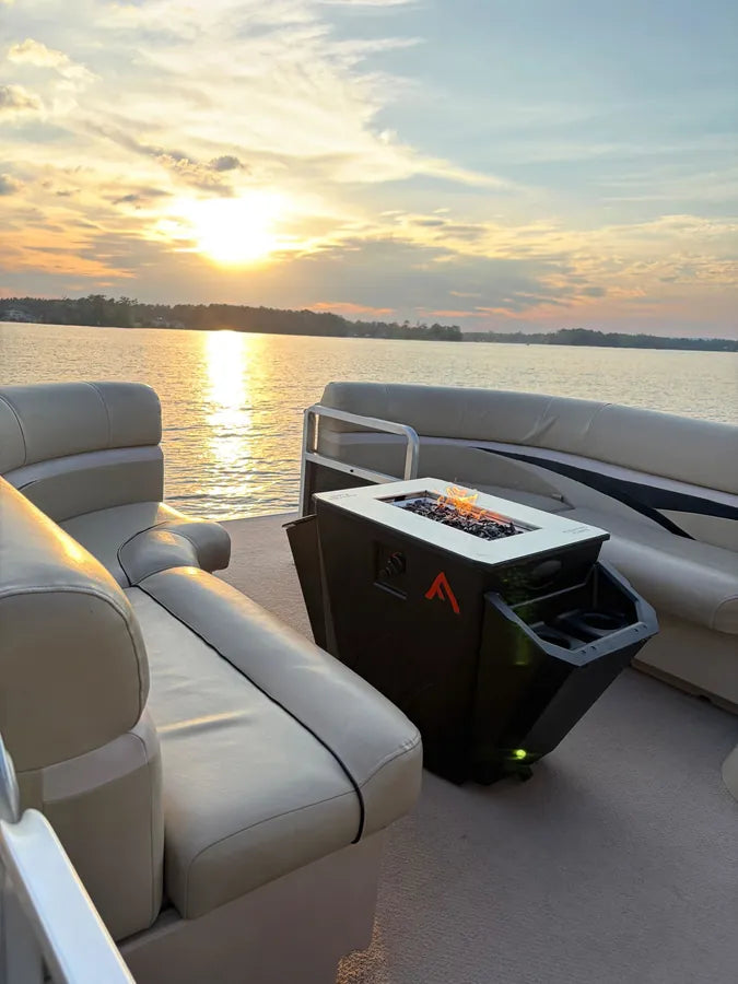 Floating Flame on Justin K.'s pontoon at sunset