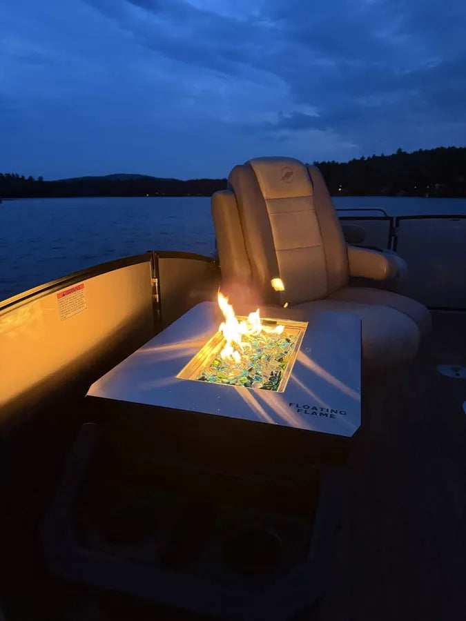 Floating Flame lit on Stephanie D.'s pontoon at the marina
